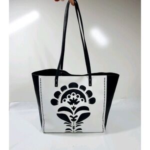 Vera Bradley Fanfare Black and White Laser Cut Tote Faux Leather